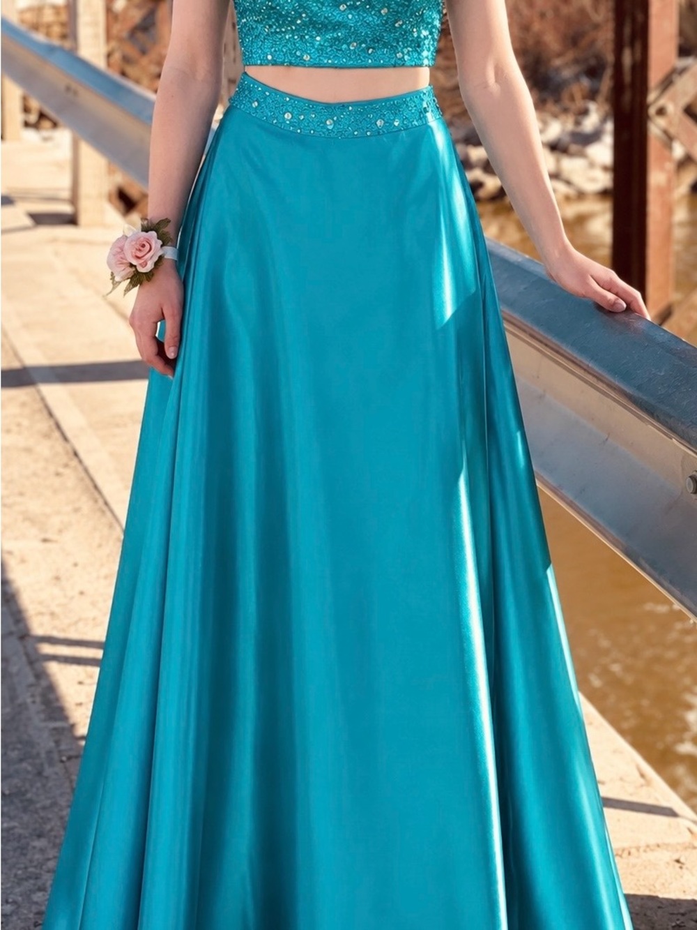 A-Line Satin Prom Skirt in Teal
